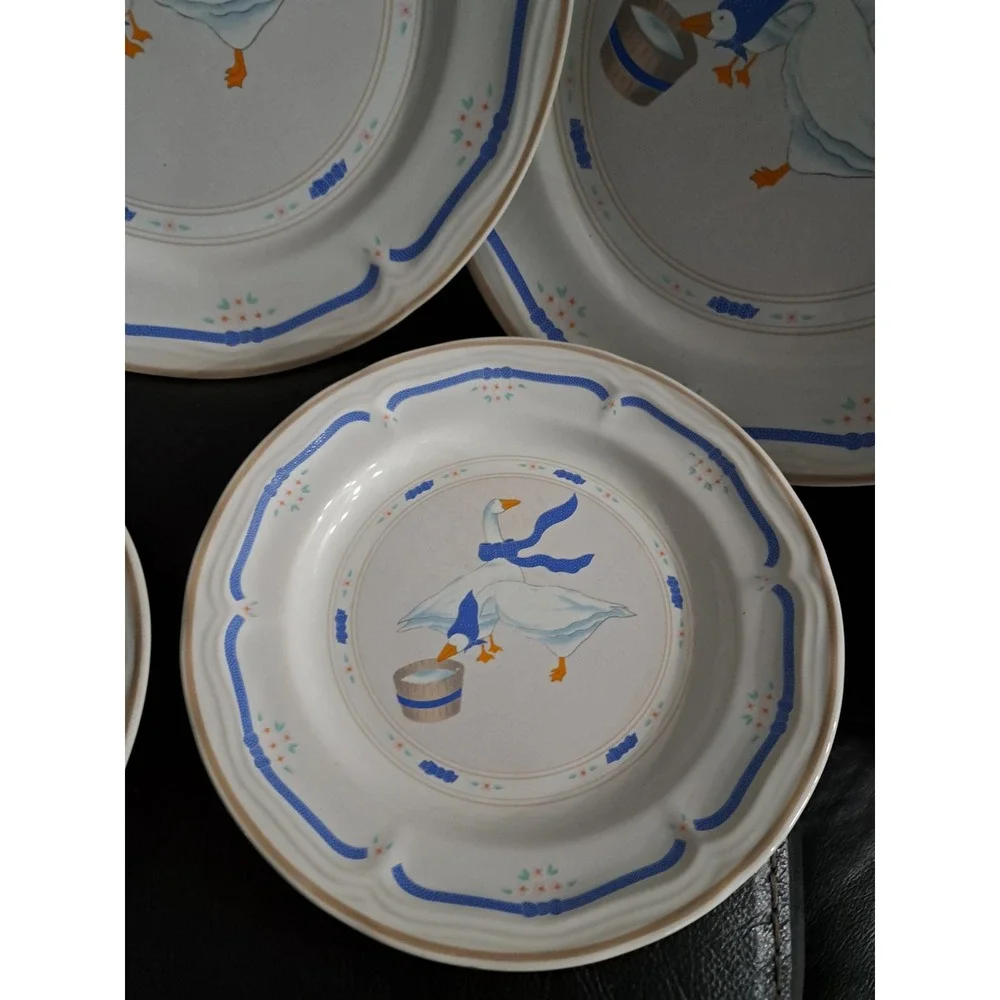Vintage Kitchen NEWCOR Stoneware Countryside Geese Cottage Farmhouse‎ Dish Set